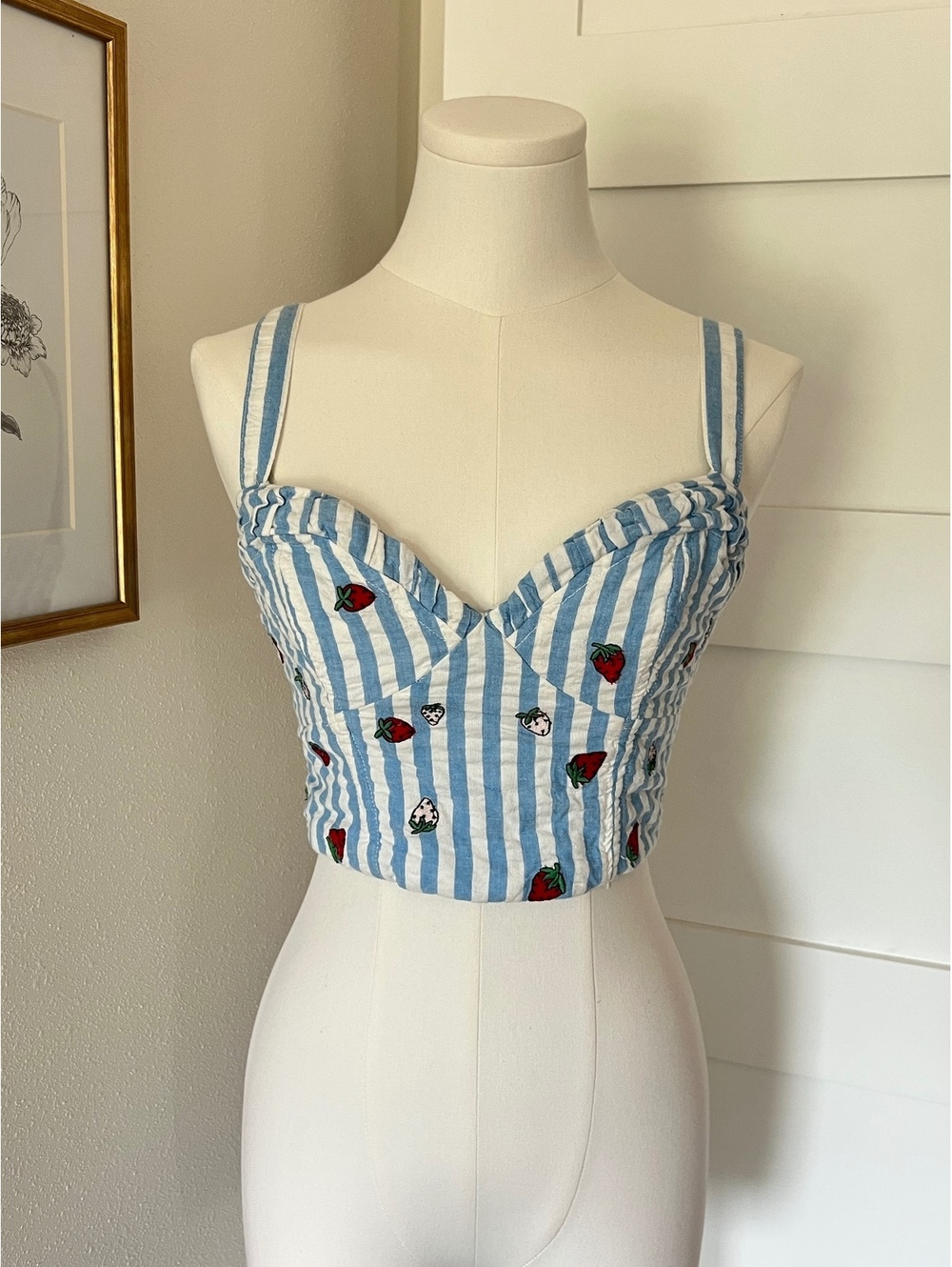 Anthropologie Maeve Strawberry Striped Smocked CamI